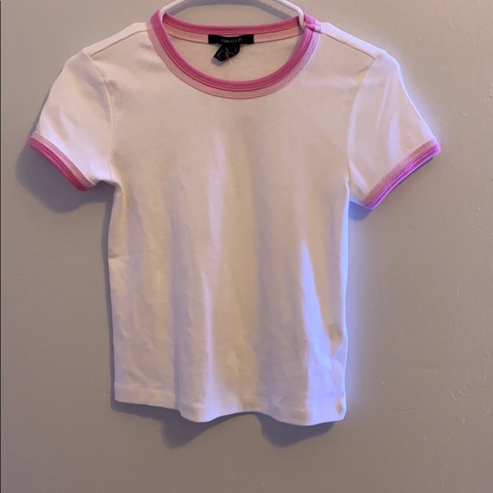 white and pink forever 22 short sleeve